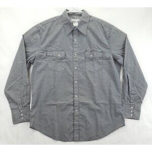 Wrangler Wrancher Shirt Mens L Black White Western Pearl Snap Geometric Cotton